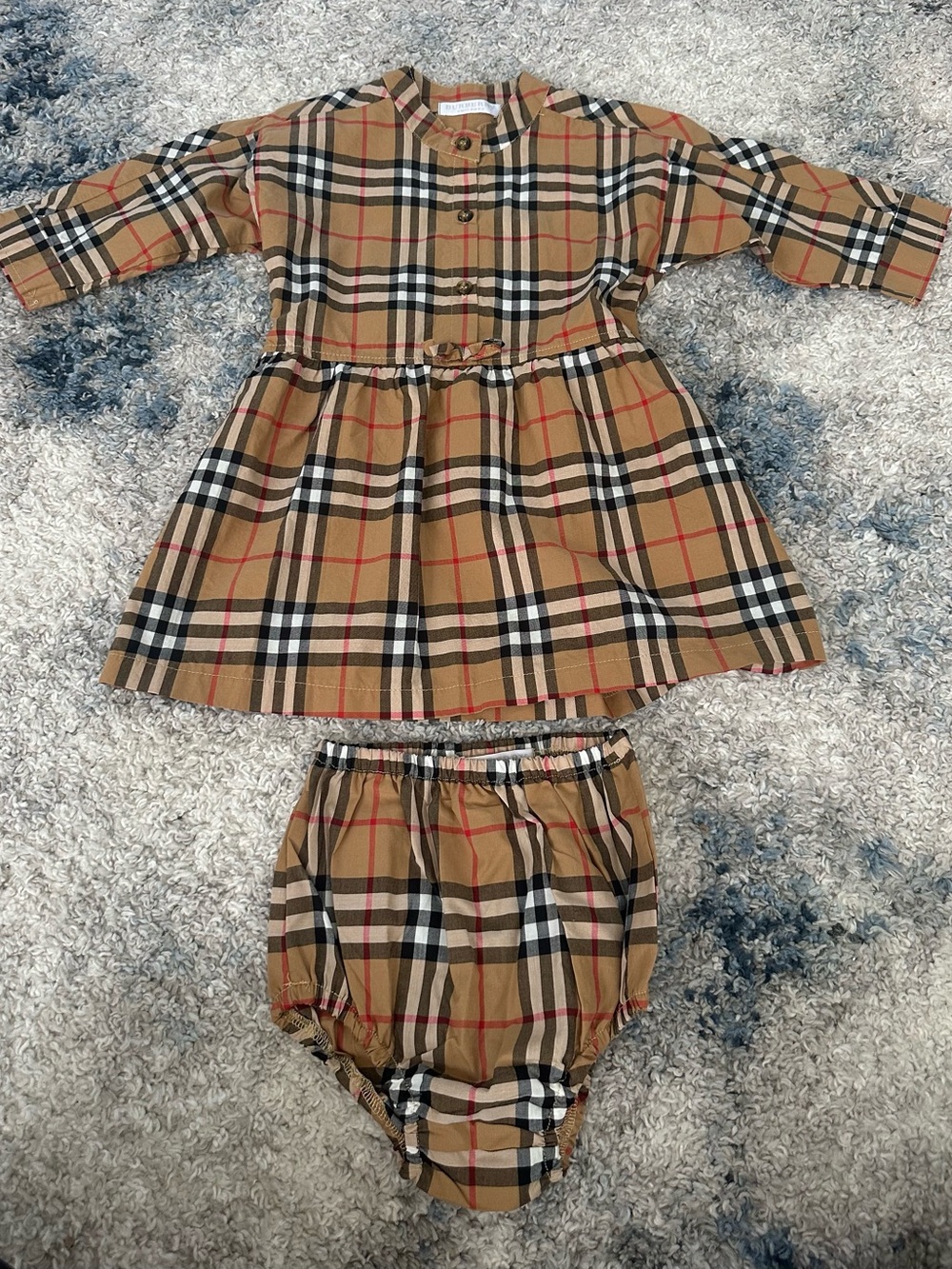 Burberry Tan, Red and Black Plaid Baby Dress 24 months